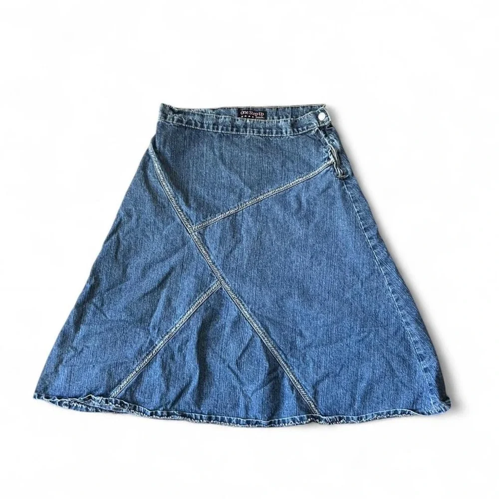 One Step Up‎ Denim Jean Skirt Women's Size 16 A-Line Midi Blue